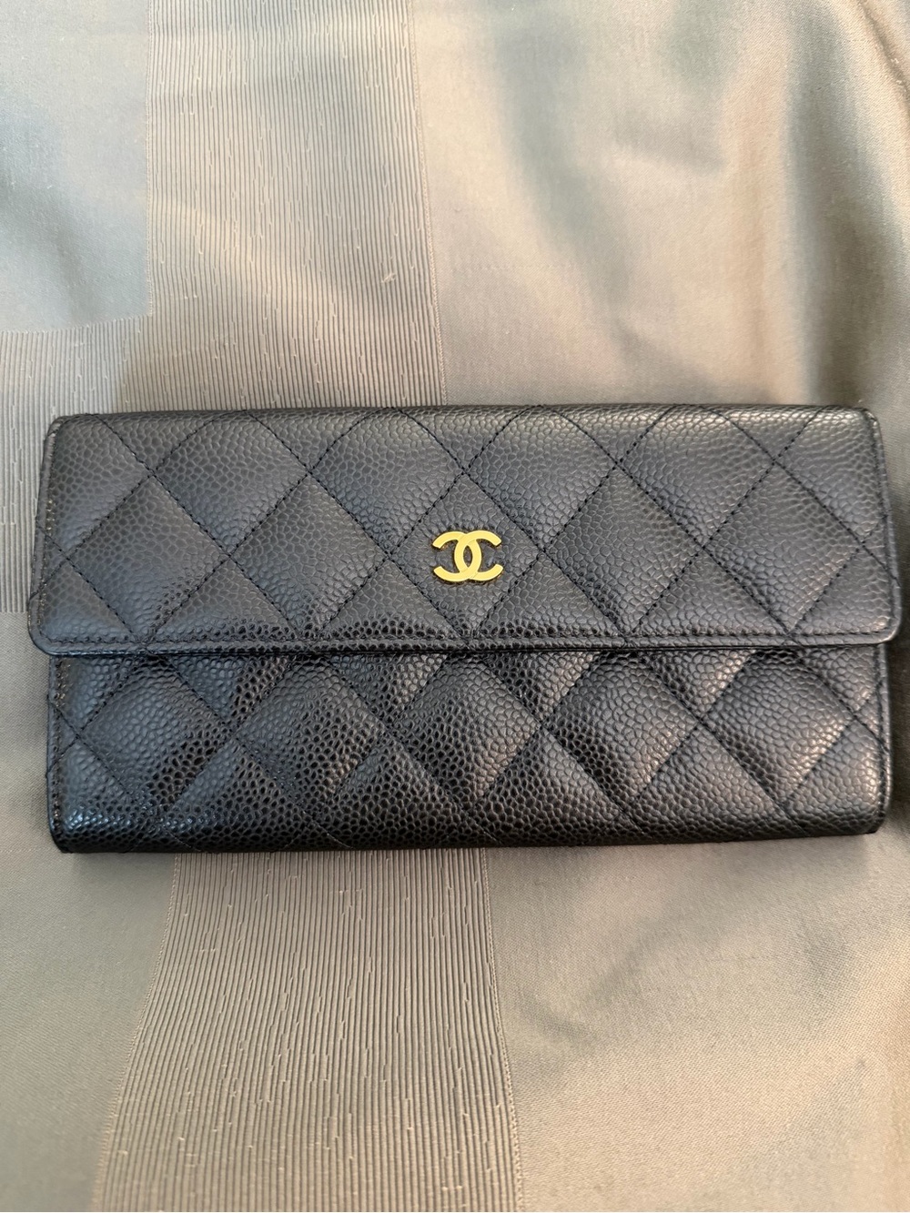 CHANEL Black Quilted Continental Wallet with Gold CC. COA included!